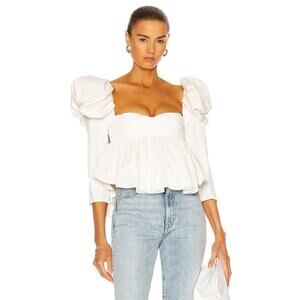 KHAITE Kim Satin Puff Sleeve Peplum Top Blouse- Us 6 White